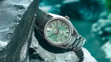 The Grand Seiko Genbi Valley on a green background