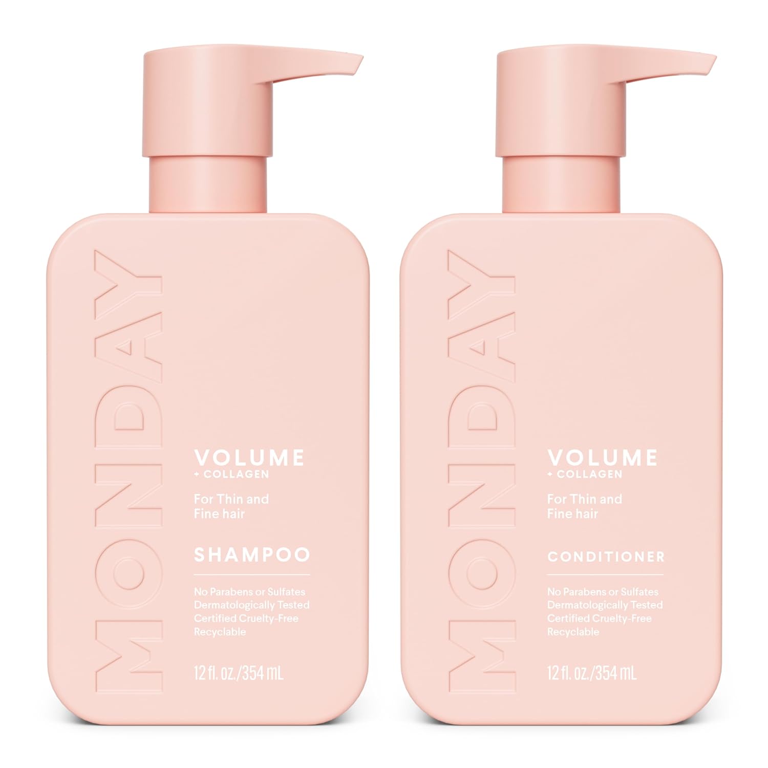 Monday Haircare Volume Shampoo + Conditioner Set (2 Count) 12 Oz. for Thin, Fine, and Oily Hair Made With Coconut Oil, Ginger Extract, and Vitamin E 100% Recyclable Bottle