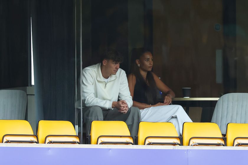 Jorgen Strand Larsen watches on from the sidelines