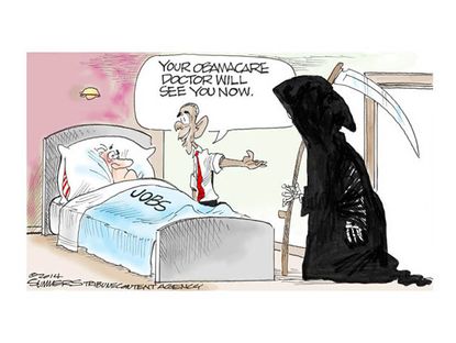 Obama cartoon Obamacare jobs