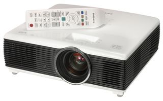 The Samsung F10M projector and its remote control