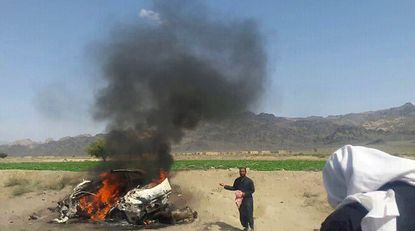 The site of a drone strike Afghan officials say killed the Taliban leader