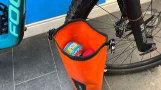 Open Aeroe bag on back of bike