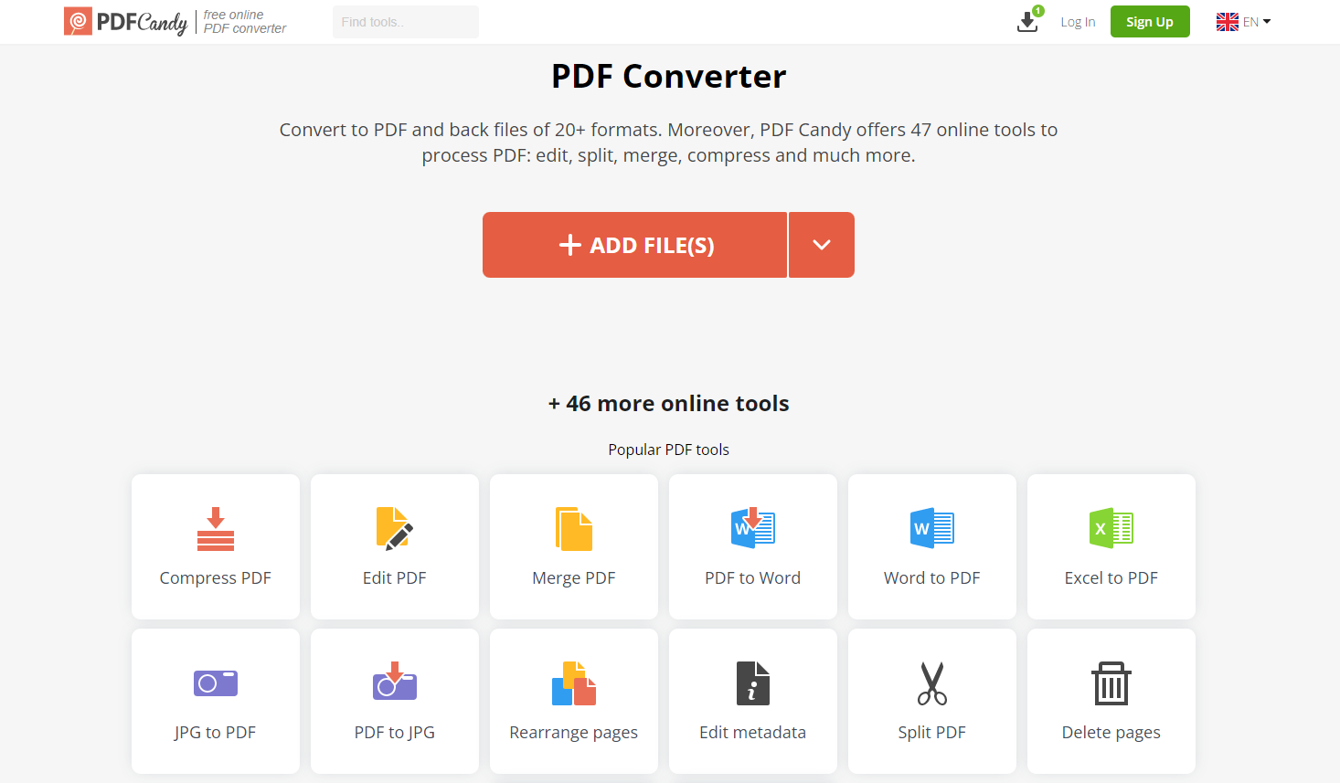 Captura de tela do PDF Editor de PDF online gratuito PDF Candy em ação