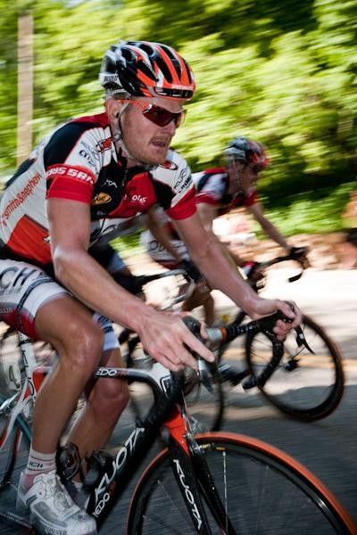 Floyd Landis (OUCH) pushes the pace up the steep grade.