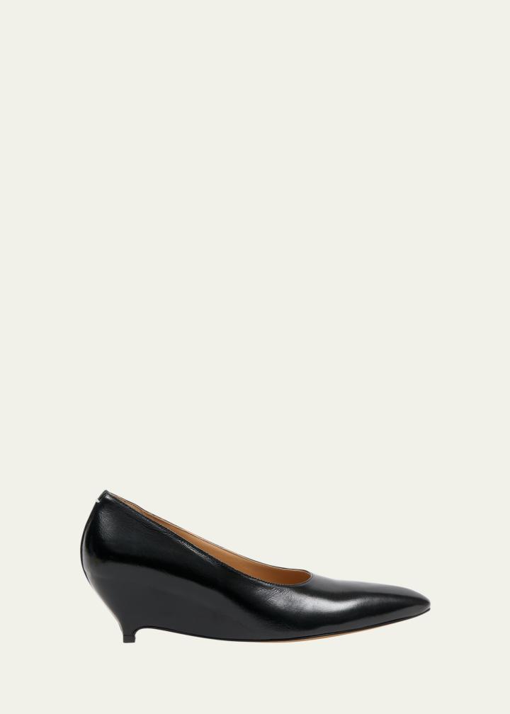 Court Shoe Leather Wedge Pumps