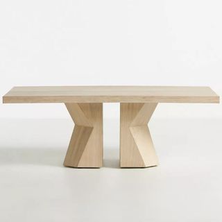 wooden coffee table with geometric base
