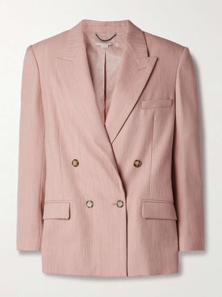 Oversized Double-Breasted Grain De Poudre Wool Blazer