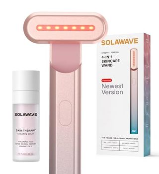 Solawave 4-In-1 Radiant Renewal Facial Wand & Skin Therapy Serum Bundle | Red Light Therapy for Face and Neck | Galvanic Skincare Wand & Massager | Anti-Aging Wrinkle Reduction | Solawave Original