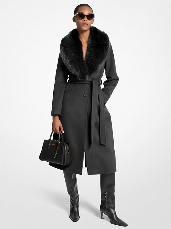 Faux Fur Trim Wool Blend Coat