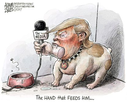 Political Cartoon U.S. Donald Trump press conference media
