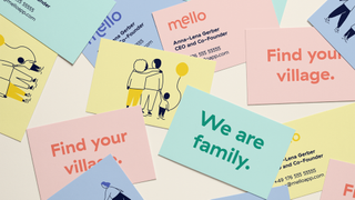Branding featuring drawings of families