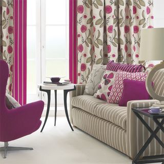 Modern fuchsia pink and stone living room