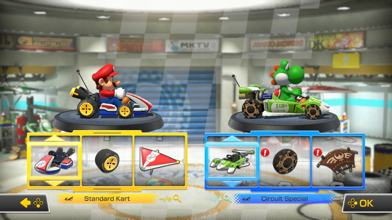 Mario Kart 8 Deluxe Kart-, Rad- und Segelflugzeugauswahl für zwei Spieler