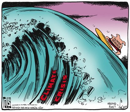 Political Cartoon U.S. climate change wave human resources