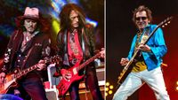 The Hollywood Vampires guitarists Johnny Depp and Joe Perry with Ronnie Wood 