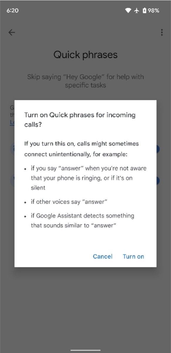 Google Assistant Quick Phrases
