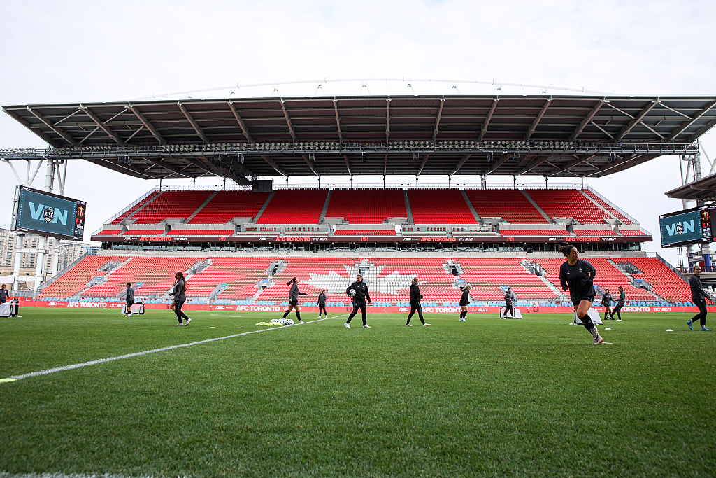 In Toronto, Ontario, Canada, on November 14, 2025, Vancouver Rise players train during an open training session before the Northern Super League Grand Finals between AFC Toronto and Vancouver Rise at BMO Field (Photo by Indrawan Kumala/NurPhoto via Getty Images).