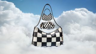 three coach bags in front of a cloud backdrop