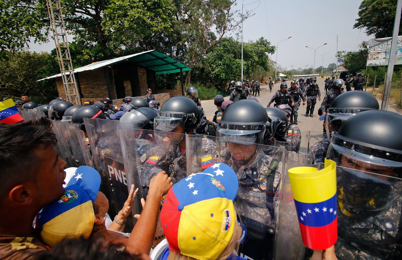 A protest at the Venezuela-Colombia border. 