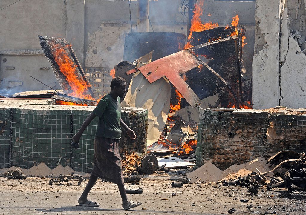 The scene of a suicide bombing in Somalia in July of 2016.