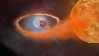 An illustration shows a "vampire" neutron star feeding on a close companion star