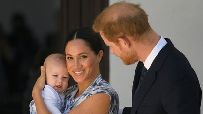 Prince Harry, Duke of Sussex and Meghan, Duchess of Sussex and their baby son Archie Mountbatten-Windsor at a meeting with Archbishop Desmond Tutu at the Desmond & Leah Tutu Legacy Foundation during their royal tour of South Africa on September 25, 2019 in Cape Town, South Africa.