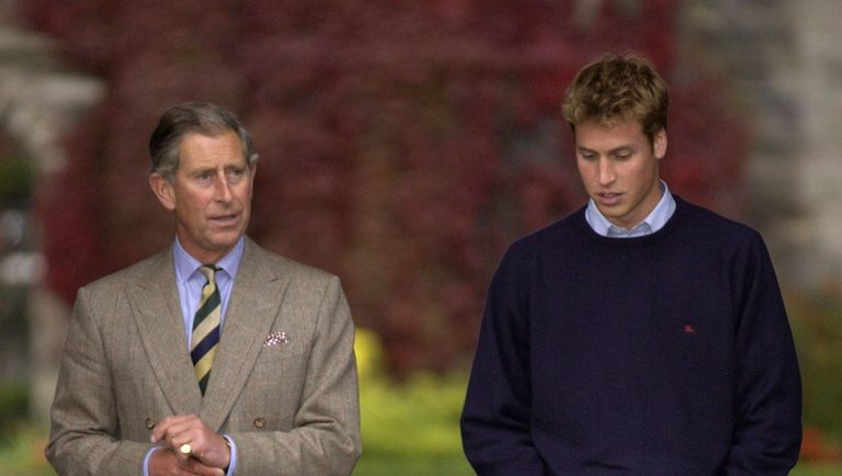 st andrews, scotland september 23 prince william, dressed casually in jeans, blue jumper and trainers, arriving at st andrews university in scotland he and his father, prince charles, are walking together towards saint salvators hall of residence where william will be staying photo by tim graham photo library via getty images