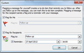 Setting a custom reminder in Outlook 2010