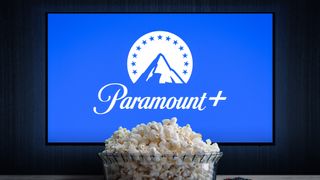 Paramount Plus on a TV screen with a bowl of popcorn