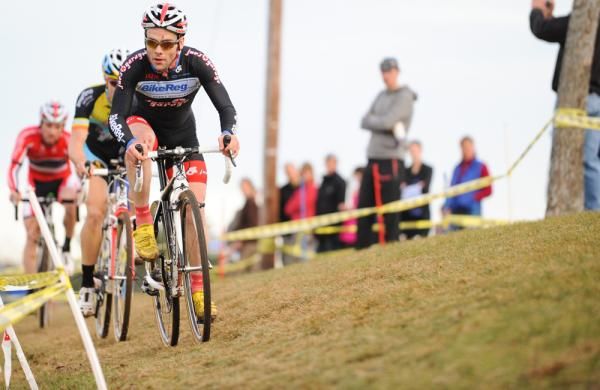 Justin Lindine at the head of the lead group.