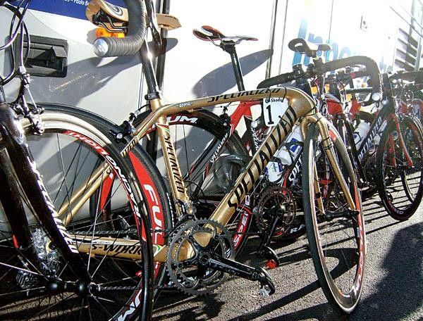 A Specialized bike for a special rider: Paolo Bettini (Quick.Step-Innergetic) sported a gold bike.