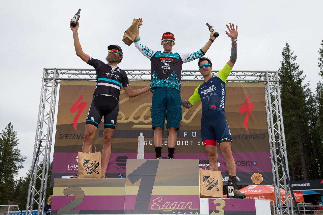 Canadian Geoff Kabush (Yeti-Maxxis) took first place overall at the Sagan Fondo, with Jonathan Baker (Toucshstone Climbing) in second and Robert Anatelli (Mike's Bikes) in third