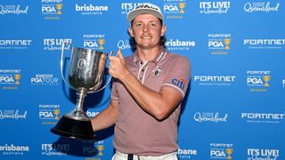 Cameron Smith with the trophy after his win in the 2022 Australian PGA Championship at the Royal Queensland Golf Club
