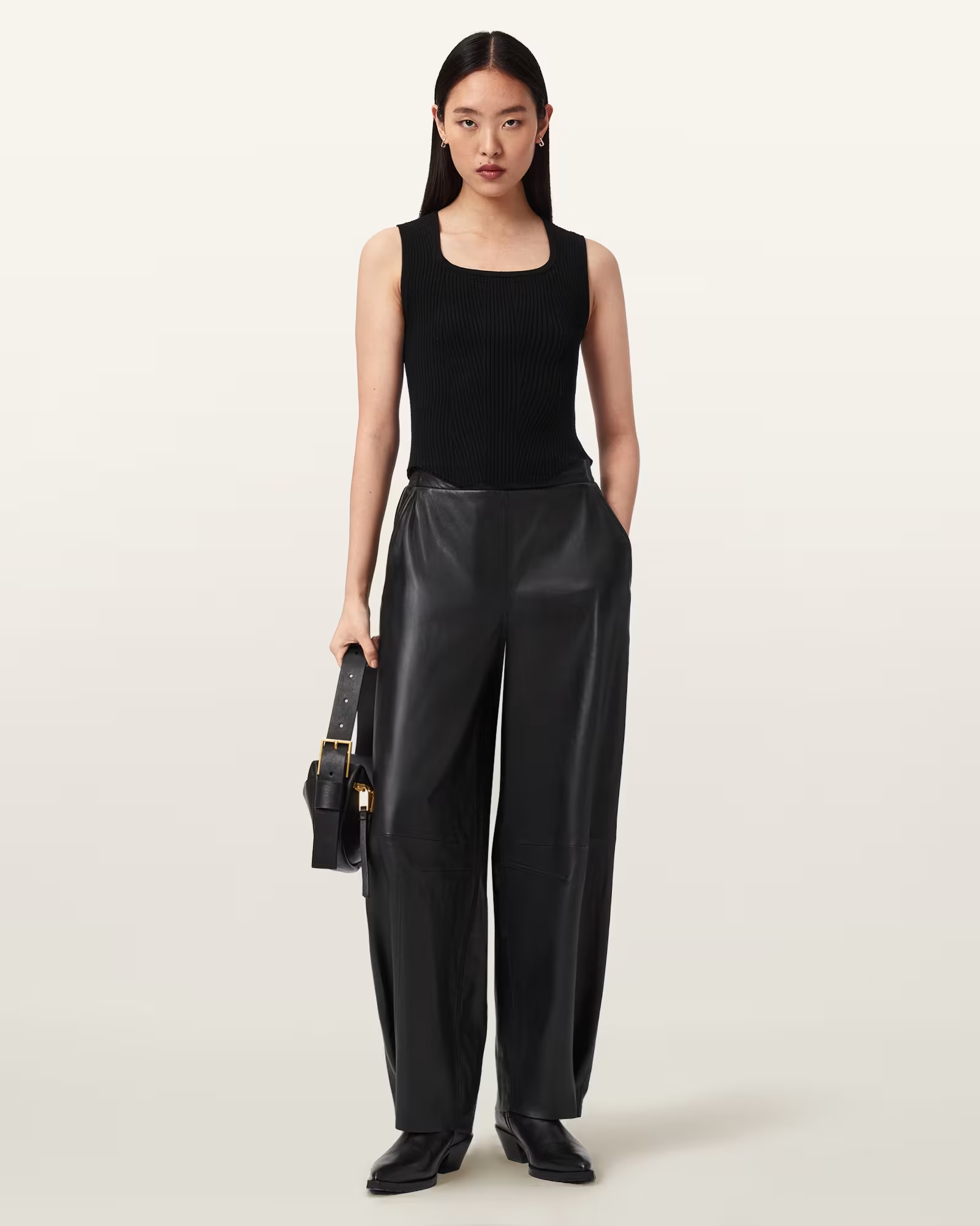 ALL SAINTS, Etta Barrel Leg Leather Trousers