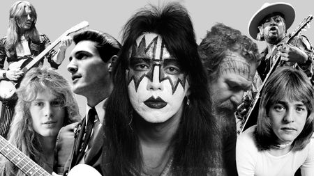 Portraits of a number of the guitarists who passed away in 2025, set against a grey background