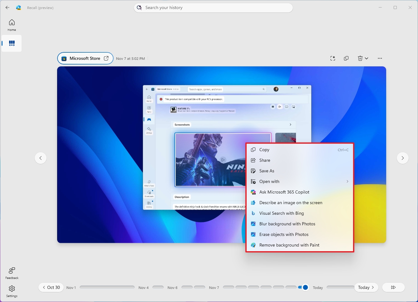 Recall Click to Do image actions
