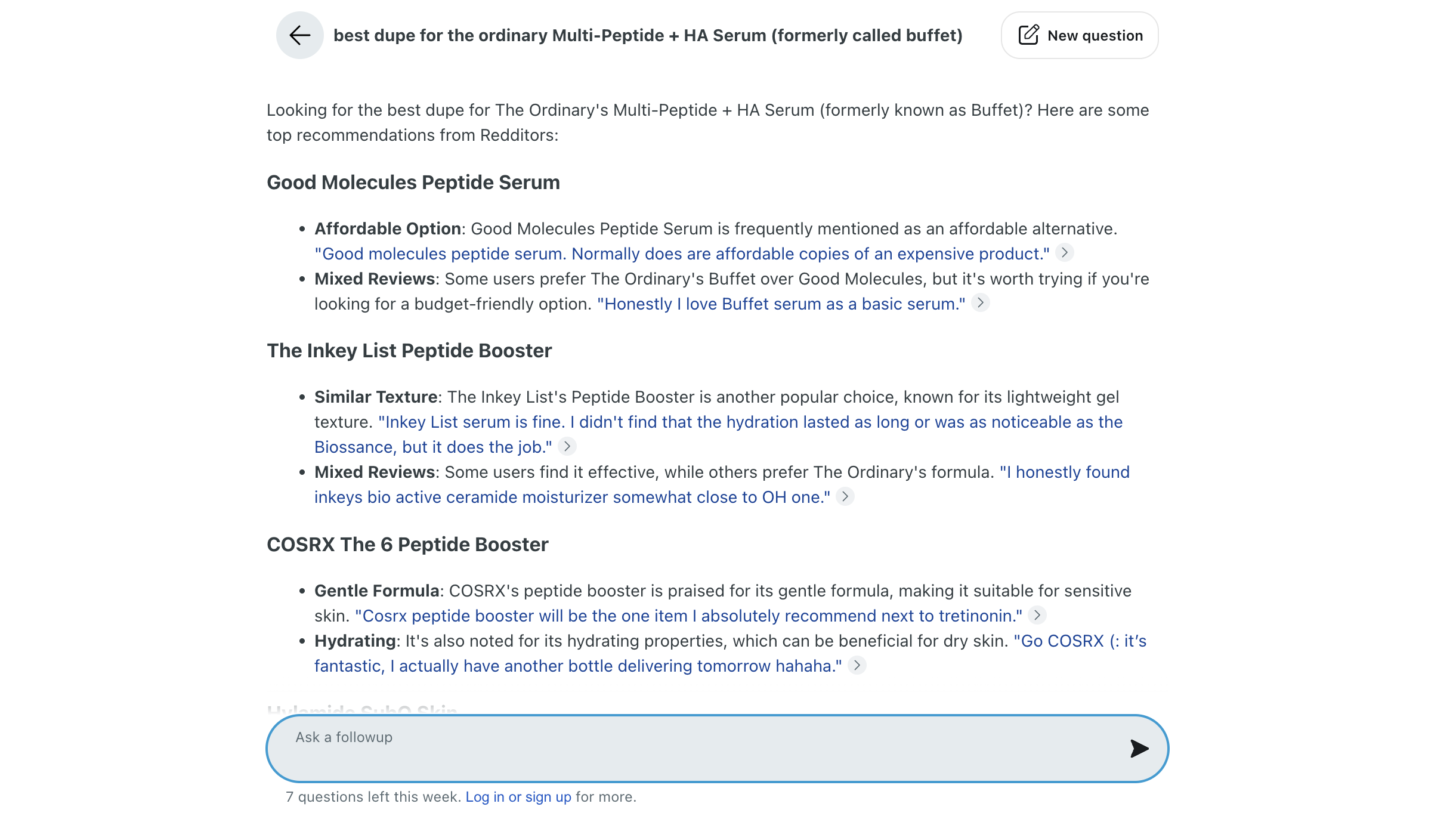 A screenshot of the reddit answers dashboard