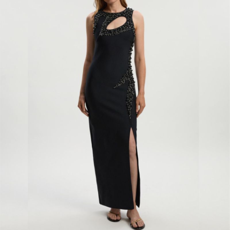 Black maxi dress with cut out detail and thigh slit