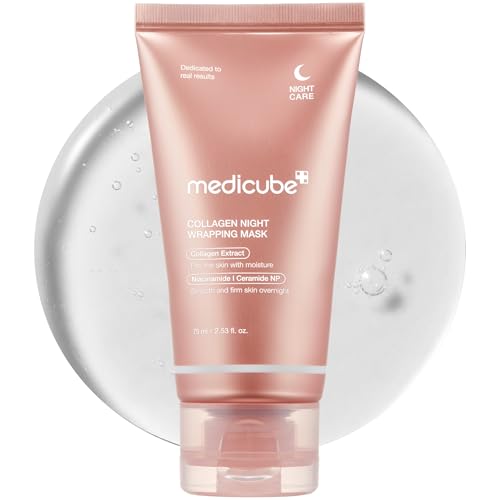 Medicube Collagen Overnight Wrapping Peel Off Facial Mask Pack - Elasticity &amp;amp; Hydration Care, Reduces Sagging &amp;amp; Dullness - Hydrolyzed Collagen for Glowing Skin - Korean Skin Care, 2.53 Fl.oz
