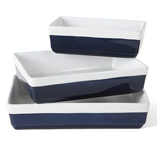 Martha Stewart 3 Piece Oven to Table Stoneware Bakeware, Baking Dish & Casserole Set Cobalt Blue