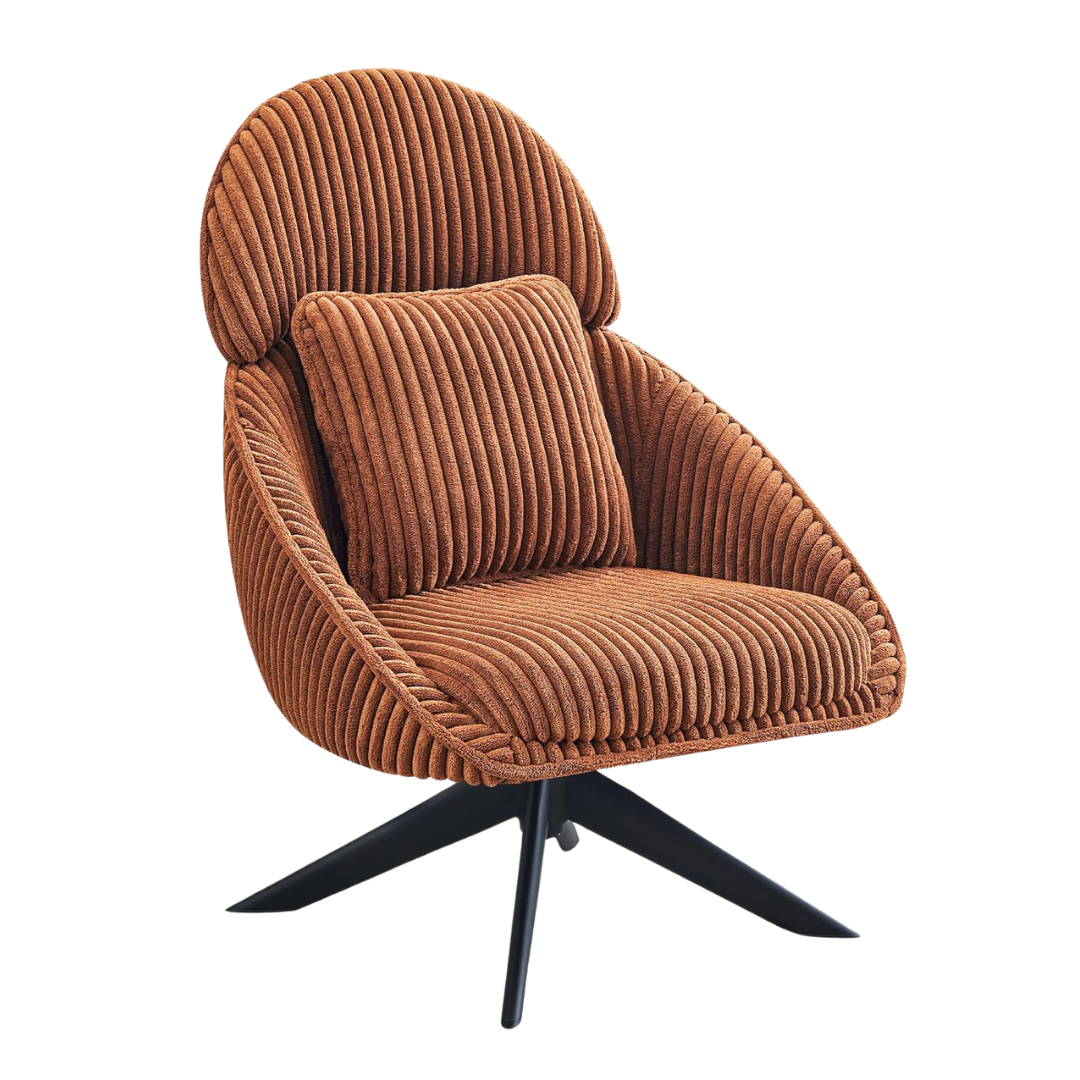 Furniliving Large Swivel Accent Chair Modern Arm Chair Sofa Chair With Pillow Living Room Chair Bedroom Chair With Headrest Comfy Desk Chair Upholstered Chairs for Rest Room, Corduroy, Orange