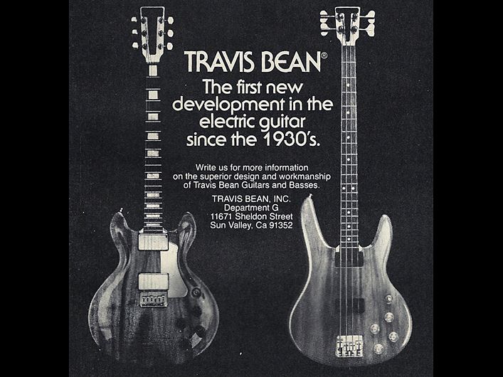 1970s Travis Bean ad featuring a TB1000A and TB2000