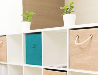 Shelving with basket storage containers