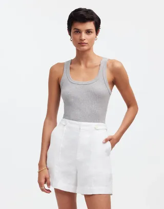 Madewell Clean Button-Tab Shorts in 100% Linen