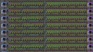Factorio screenshot of rows and rows of machines