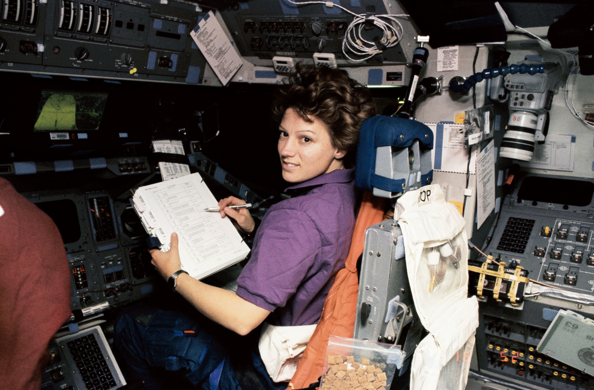 Eileen Collins at space shutte controls