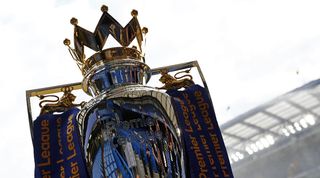 General view of the Premier League trophy at Stamford Bridge in 2016.