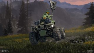 Two Halo Infinite Spartans in a Warthog