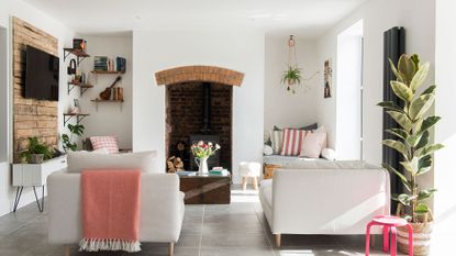 living area with the faux fur stool soderhamn corner sofas and karla armchair